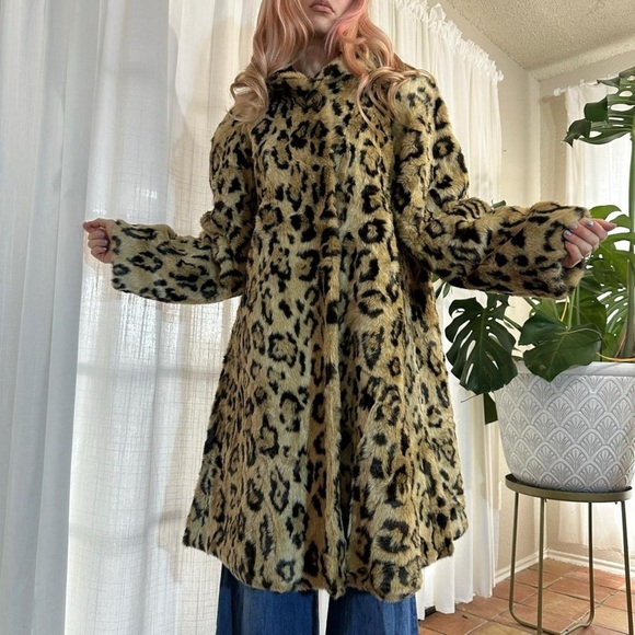 American Vintage Jackets & Blazers - Vintage Leopard Animal Print Rockstar Gf Coat Faux Fur